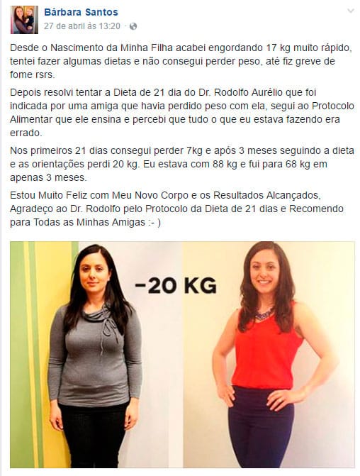 Dieta de 21 dias: depoimento da bárbara